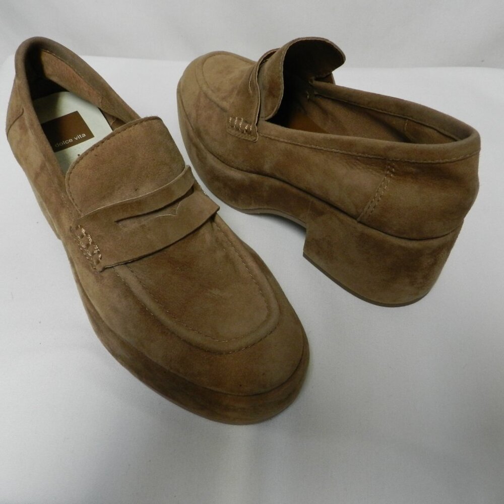 Dolce Vita Suede platform Penny Loafers slip on taupe Women Size Sz 8.5